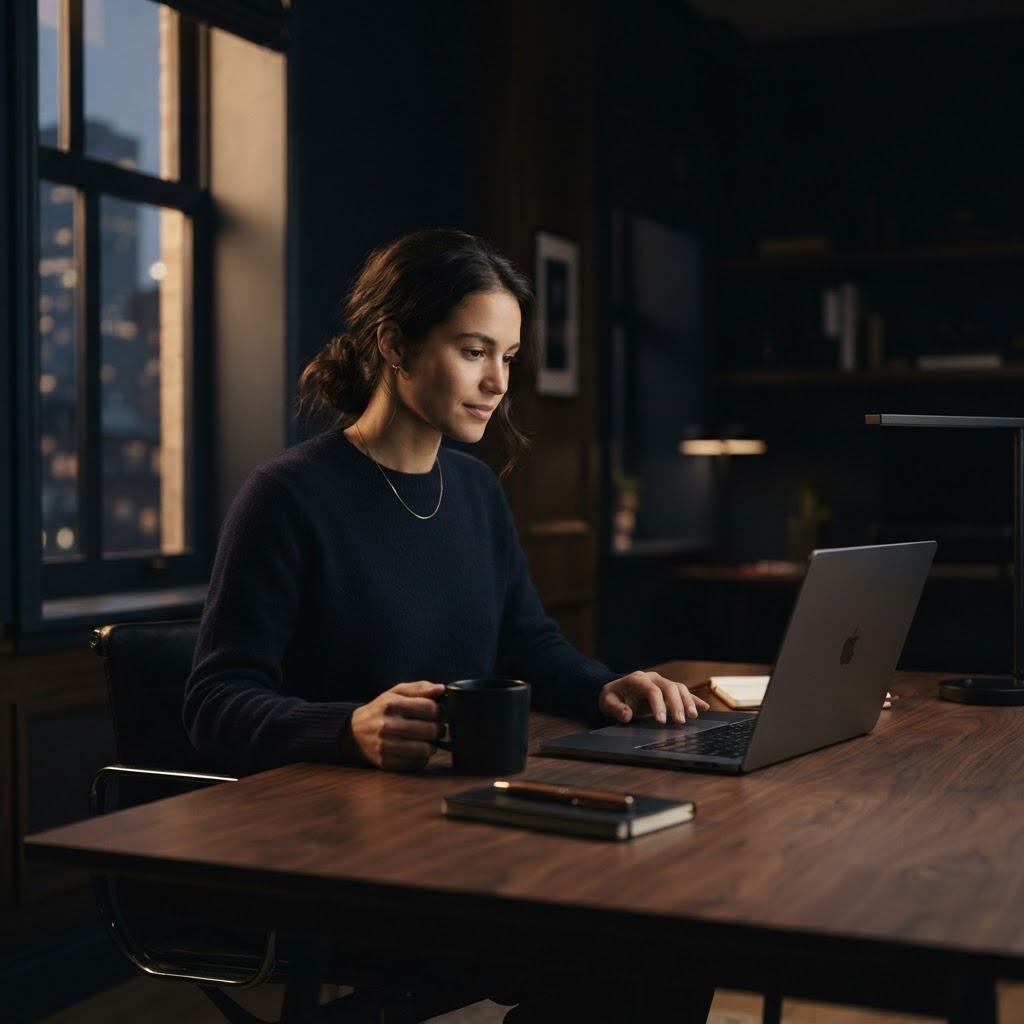 A founder building their partner network from a minimal modern workspace